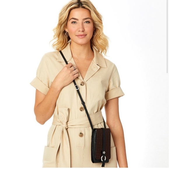Brighton Handbags - BRIGHTON Toledo Phone Organizer in Leather Black Croco Minimalist Crossbody